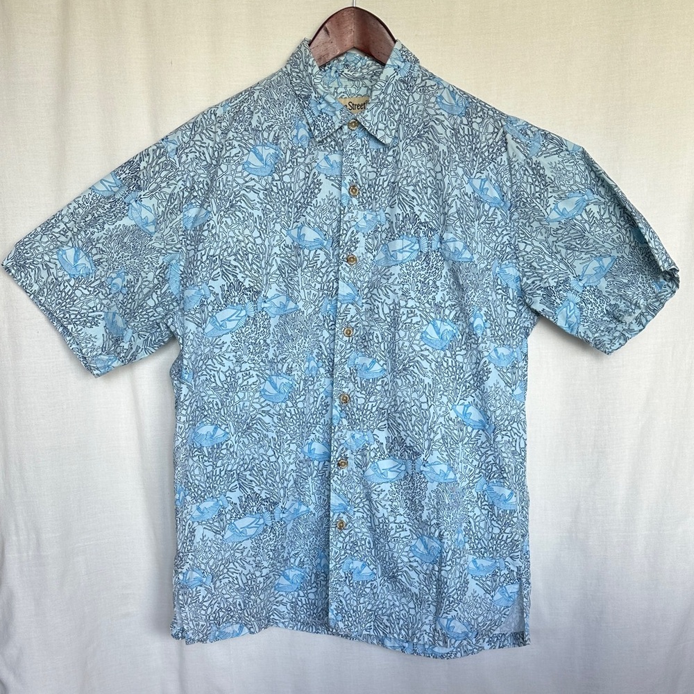 Cooke Street Humuhumu Coral Blue Patterned Men's Aloha Shirt